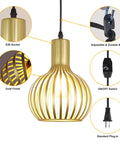 Industrial Pendant Light Fixture Adjustable Metal Hanging Lamp With Copper Interior For Warm Vintage Farmhouse Vibe details