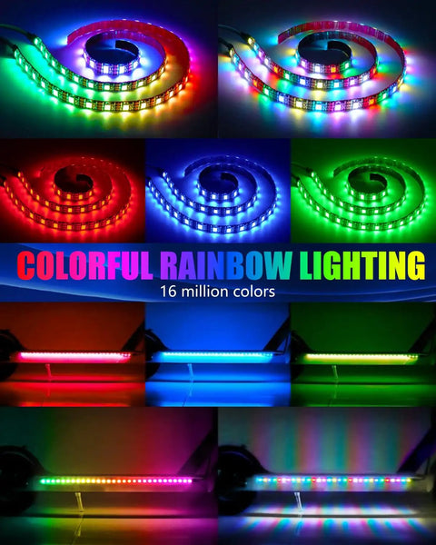 LED Light Strips For Scooters For Night Riding 5V High Bright 5050 LEDs App Controlled RGBIC Waterproof showing rainbow colors