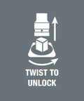 Diagram showing twist to unlock feature of Zyklop Socket Set With Holding Function Half Inch Drive 10 Piece In Ultra Compact Textile Case