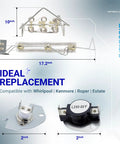 Heavy Duty Dryer Heating Element And Thermal Cutoff Kit For Whirlpool And Kenmore Dryers, dimensions and parts visible