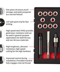 Thread Repair Kit M10X1.0X12.7MM with stainless steel inserts, HSS drill tap, counterbore, install driver, ten inserts in a case.