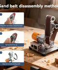 Robust Mini Belt Sander And Electric Grinder With 7 Adjustable Speeds Heavy Duty Bench Grinder demonstrating sand belt disassembly method.