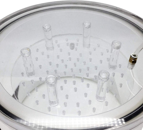 No Nonsense Heavy Duty Vacuum Package Leak Tester And Dead Tight Seal Checker For Glass Jars Metal Cans Plastic Cartons Composite Bags With Straightforward Digital Display 110V, detailed view of vacuum chamber with vents.