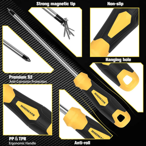 Magnetic Screwdriver Set 51 Pieces with Case and Extra Strong Magnets S2 Alloy Bits showcasing features and handle design