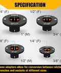Tough As Nails Low Profile Impact Socket Adapter Set Featuring Heavy Duty Strong Magnets And Stubby Drive Conversion Fits Tight Quarters, specifications for various adapter sizes.