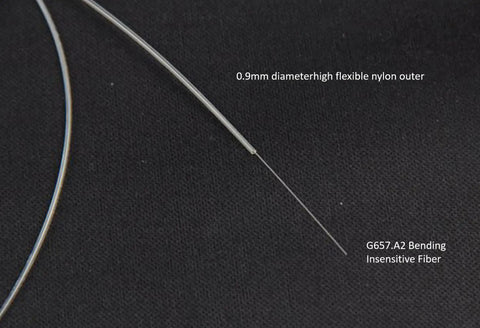 Ultra Clear Invisible Fiber Optic Cable 45m Length With SC UPC Connectors And Durable 0.9mm Nylon Jacket close-up showing flexible nylon outer layer.