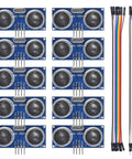 10 Pack HC-SR04 Ultrasonic Distance Sensor Modules with wire cables for Arduino and DIY robotics, 5V power, compact design