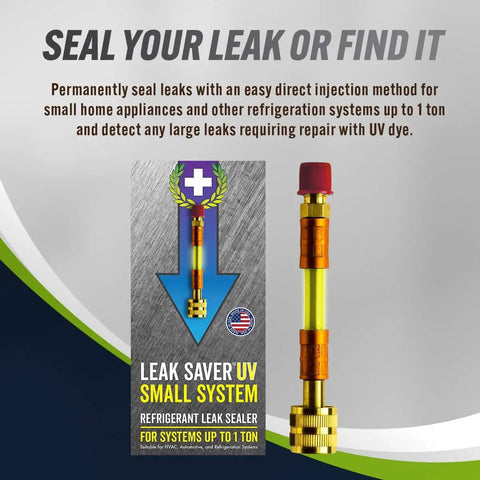 Front view of Direct Inject UV Dye Leak Sealer for Small Systems Up to 1 Ton, Easy Leak Detection for Home Appliances and HVAC.