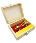 No Nonsense Tongue And Groove Router Bit Set With T Shape And 1/4 Inch Shank featuring two bits in wooden storage case.