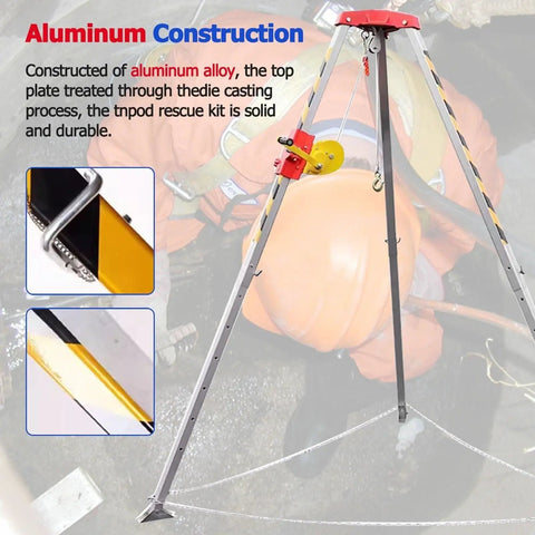 Built Tough Heavy Duty Confined Space Rescue Tripod Rig With 1200 Pound Winch Setup For Industrial Jobs Underground Tight Quarters And Emergency Fall Safety Gear
