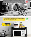 Kitchen appliances with low amp power strip overheating; Beefy Heavy Duty 20 Amp Power Strip With 12 Gauge 6 Foot Extension Cord safely powering devices.