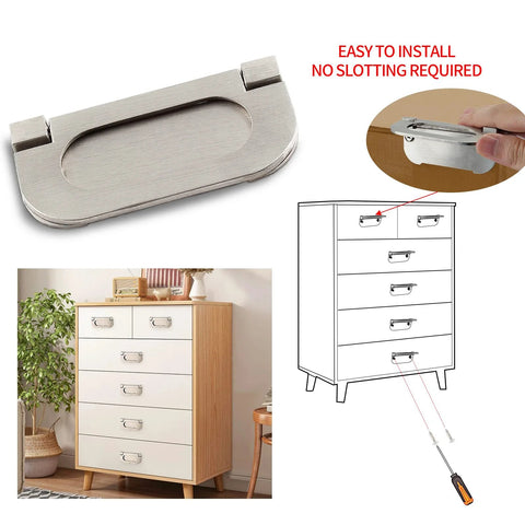 Four Pack 3 Inch Modern Hidden Recessed Door Pull Handles In Silver Zinc Alloy For Cabinets Cupboards Drawers And Dressers