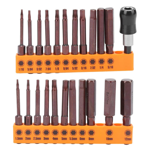 Durable 23 Piece Screwdriver Bit Set Made From Tough S2 Steel With Hex Heads And Double Ends For Electric Drills Plus Manual Tools To Get Any Hardware Job Done Fast Without Stripping Screws Or Wearing Out Your Gear., 23-piece S2 steel hex bit set in orange holders, 1.5mm to 12mm
