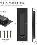 6 Inch Recessed Pocket Door Pull Matte Black 304 Stainless Steel Rectangular Finger Flush Sliding Closet Barn Door Handle Heavy Duty 2 Pack for Easy Access and Modern Interior Doors Rust Proof Built Tough, front and side view with dimensions.
