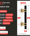 Diagram showing dimensions of 10 Pack 3 Inch Hole Center Cabinet Handles in Black and Gold Matte Finish, 5 Inch Overall Length.