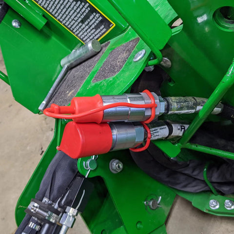 Dust caps for 1/2-in flat-face hydraulic couplers; red rubber covers on Bobcat skid steer fittings, 4-set