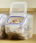 Heavy Duty Bulk Food Storage Containers With Smooth Rolling Wheels And Snap Tight Lids, 50 Cup Dry Goods Pantry Bin With Measuring Cup, Total Kitchen Game Changer For Hassle Free Organization, cookies visible inside.