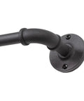 Wall mount of Industrial Pipe Curtain Rod In Textured Black Five Eighths Inch Diameter Adjustable Forty Eight To Eighty Four Inches