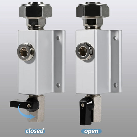 Three Quarter Inch Compressed Air Line Outlet Kit Featuring Two Anodized Aluminum Manifold Blocks Two Brass Valves Two MNPT Straight Fittings