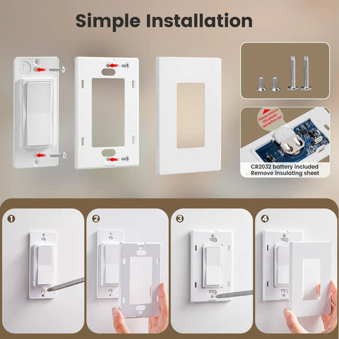 Wireless Light Switch And Receiver Kit No Wiring Or WiFi Needed With 100Ft Range Decorator Rocker Wall Switch Installation Guide