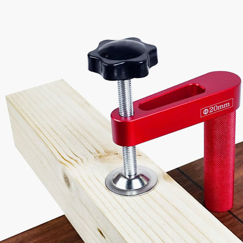 2 Pack Bench Dog Clamps 20mm Aluminum Alloy Manual Hole Clamp for woodworking on wooden board close-up