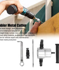 Double Head Sheet Metal Nibbler Cutter Drill Attachment Aluminum Alloy Precision Tool For Iron Pipe Tube Round Circle Cutting Versatile Design Heavy Duty Machine Shop Hardware Essential in use with power drill for cutting.