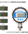 Digital Pressure Gauge With 3-1/8 Inch Dial, 0-100 Psi Bar MPa KPa Readout, 1/4 Inch NPT Lower Mount, Backlit 5-Digit Display shown close-up