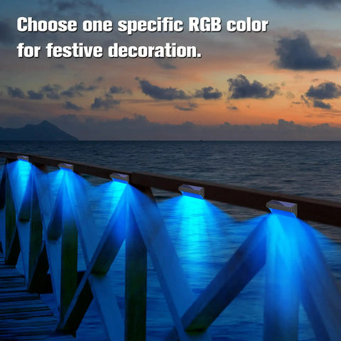 Plus Size Solar Fence Lights 8 Pack With Warm White And RGB Color Changing Outdoor Waterproof Pathway Accent Lamps 100 Lumen 8 Modes