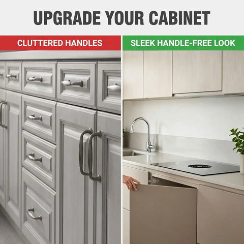 Push To Open Cabinet Latch Kit Magnetic Drawer Catch With Strong Hold Handle Free Cabinet Hardware 2 Pack For Seamless Soft Open And Modern No Knob Design installed on handle-free kitchen cabinet