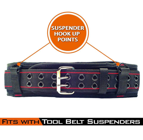 3 Inch Padded Tool Belt For Heavy Duty Work with suspender hooks, double layer polyester, fits 28 to 46 inch waist sizes