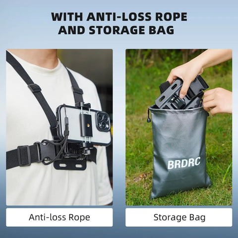 Person wearing Go To POV Phone Chest Mount And Head Mount Camera Rig, adjacent to a hand placing it in a storage bag outdoors.