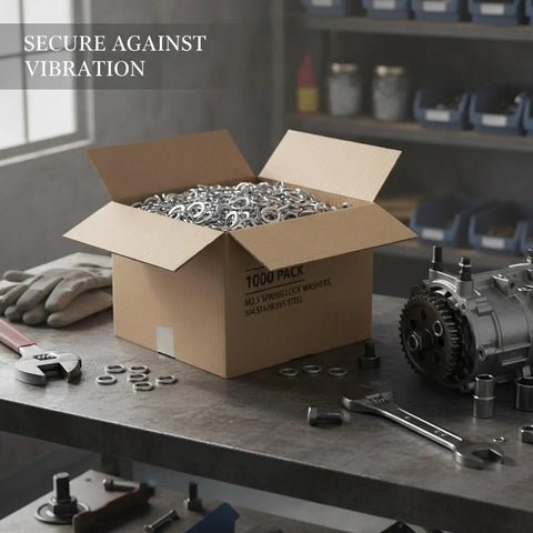 Box of M3.5 Spring Lock Washers 304 Stainless Steel Split Ring Fasteners for Machinery and Automotive Repair, 1000 Pack