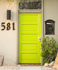 Outdoor Metal Wall Mounted Mailbox with Vintage Cast Iron Locking Look Old School Charm next to bright green door