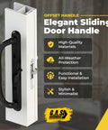 10 Inch Olympus Sliding Patio Glass Door Offset Pull Handle Set Replacement Non Keyed Black Finish Fits 3 15/16 Inch Hole Spacing And 1 1/4 To 2 1/4 Inch Door Thickness With Four Hole Pattern Escutcheon Plate