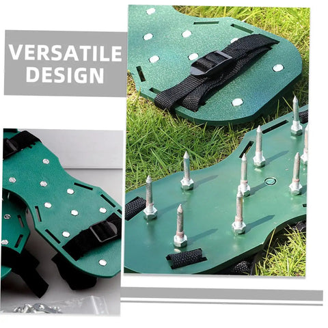 Adjustable Lawn Aerator Shoes Straps with spikes for soil aeration, versatile design on grass, DIY aeration gear for men and women