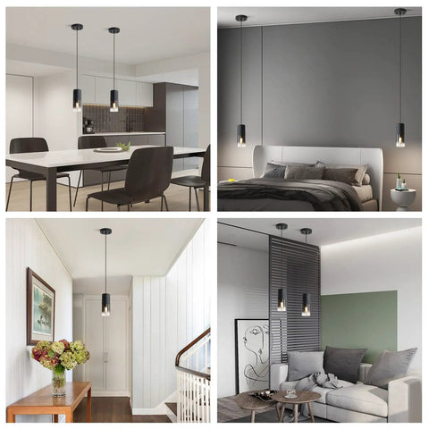 Black Industrial Pendant Lights 2 Pack With Adjustable Cords And E26 Sockets in dining, bedroom, hallway, living room views