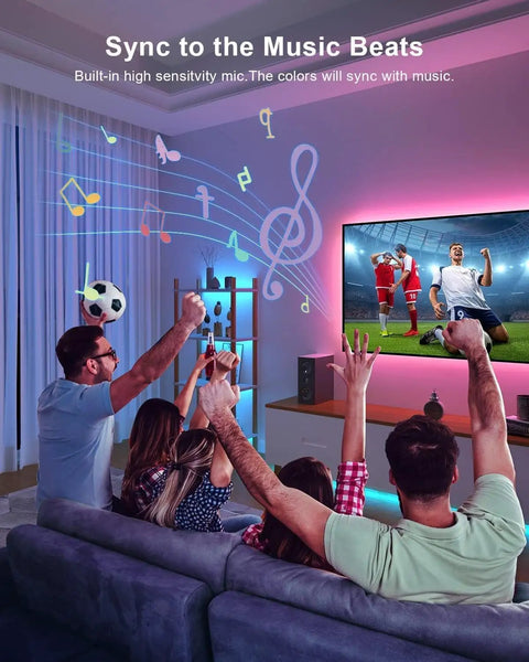 Group enjoying sports with Outdoor LED Strip Lights Waterproof 100 Ft 6 Rolls Of 16Ft 4In IP65 Ultra Long RGB 5050 music sync