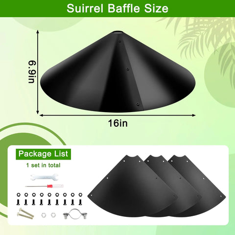 Squirrel Proof Baffle For Bird Feeder Pole Mount Outdoor Guard Stopper Black 16 Inch One Pack with installation parts