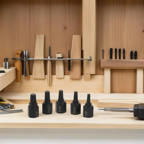 Hot 5 Piece Black Carbon Steel Bolt Extractor Kit For Broken Screw Removal Tool Set With Precision Hex Grip 1/8 To 1/4 Inch Size That Gets The Job Done Easy, 5 extractors