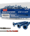 Torx Head Concrete Screws For Masonry Anchoring 3/16 x 1-1/4 Inch 50 Pack with bit and screws in package