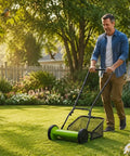 12 Inch Manual Reel Lawn Mower With 5 Blade Cutting System And Grass Catcher Bag, No Gas Or Electricity Needed, Lightweight Hand Push Grass Cutter For Small Yards And Gardens, Adjustable Height For Neat Eco Friendly Lawn Care in a garden