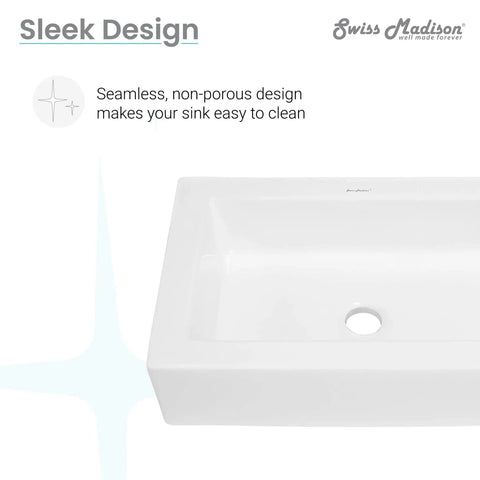 Plaisir Ceramic Rectangular Vessel Sink For Bathroom Vanity In Glossy White Slick Above Counter Install shown in top view