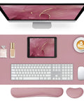 3 In 1 Large Keyboard And Mouse Pad Set With Ergonomic Wrist Rests, Waterproof Non Slip Base Desk Mat For Computer, Purple Pink Color, 31.5 Inch By 15.7 Inch, Ideal For Gaming And Office Use
