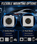 Nema 14 50 Ev Outlet With Surface And Flush Mount Box Kit, Weather Durable 50 Amp Electric Vehicle Charging Receptacle, Outdoor Black Car Plug Station, ETL Rated For No Sweat Wiring displayed with mounting options.