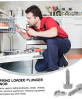 2 Pcs Steel Locking Spring Plunger Delivers Knockout Indexing Action. Retractable Spring Knurled Handle in use fixing a dishwasher.