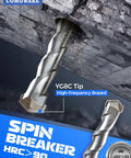 Close-up of Rotary Hammer Drill Bits Set And Chisels SDS Plus For Concrete And Masonry Holes in use with YG8C Tip detail.