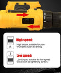 Top view of Cordless Power Tool Featuring Quick Change Chuck And Ergonomic Grip for dual speed operation.