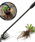 4 Claw Manganese Steel Weed Puller With Lever Design, detailed view of weeder lifting plant roots and soil sample