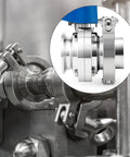 Installed 4-inch 304 stainless steel butterfly valve with tri-clamp flange on piping; inset close-up of valve body.