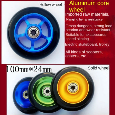Beast Mode Speed Inline Skate Wheels 100mm And 110mm Set Of 2, blue hollow aluminum core wheels with bearings, multi-color options